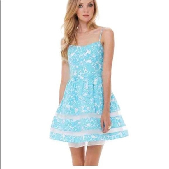 Lilly Pulitzer Shorely Blue Ollie Fit & Flare Dress - Picture 1 of 6